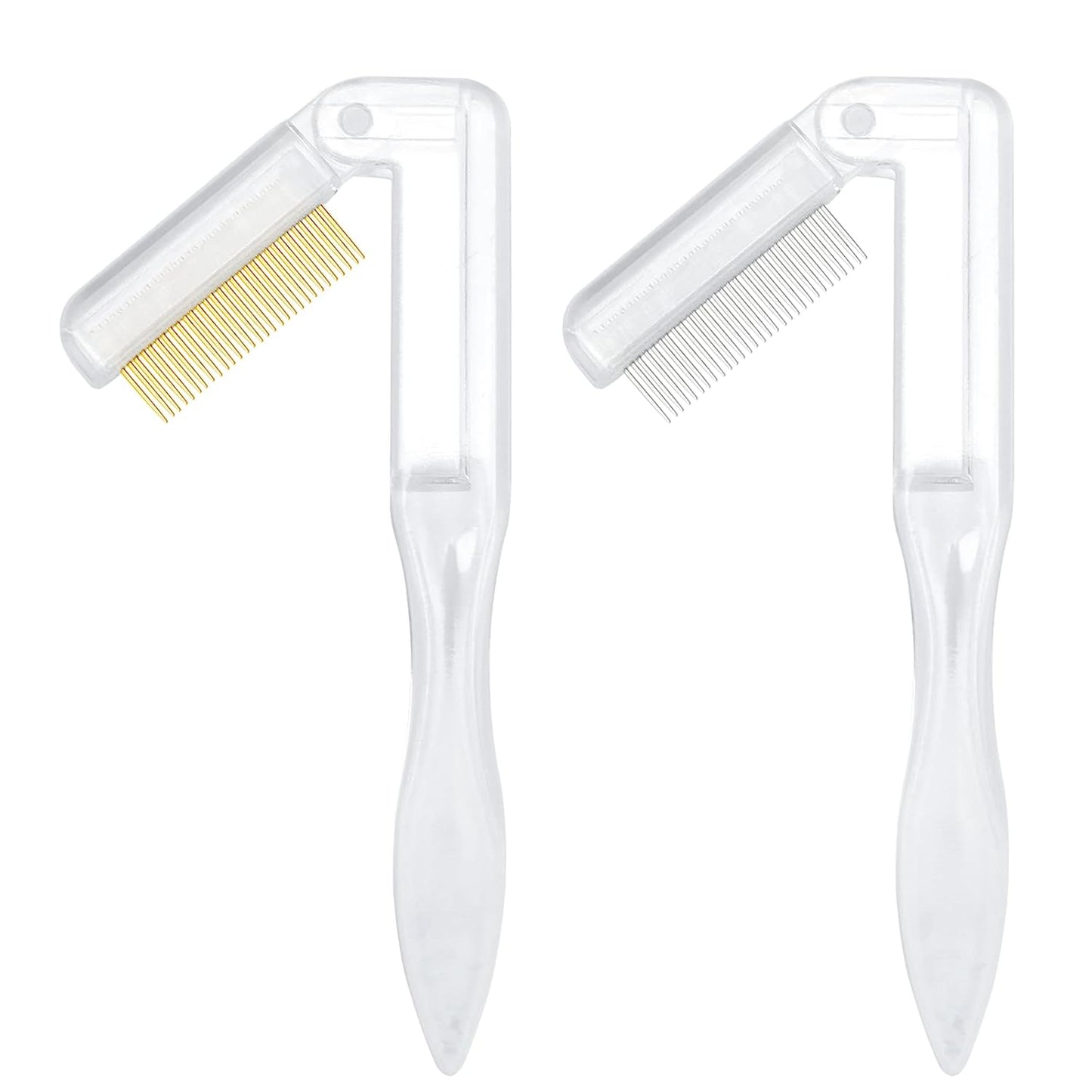 G2PLUS 2PCS Folding Eyelash Comb, Eyelash Separator Tool, White Eyebrow Comb Metal Teeth, Eyelash Brush Tool for Lash & Brow-FemmiqueWomen
