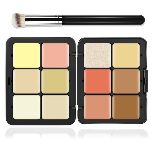 12 Colors Cream [Blush+Contour+Concealer+Highlighter] Makeup Palette for Cheeks - Multi-functional Makeup Palette with Brush, Natural Matte Long Wearing, Waterproof Face Makeup Palette (#04)-FemmiqueWomen