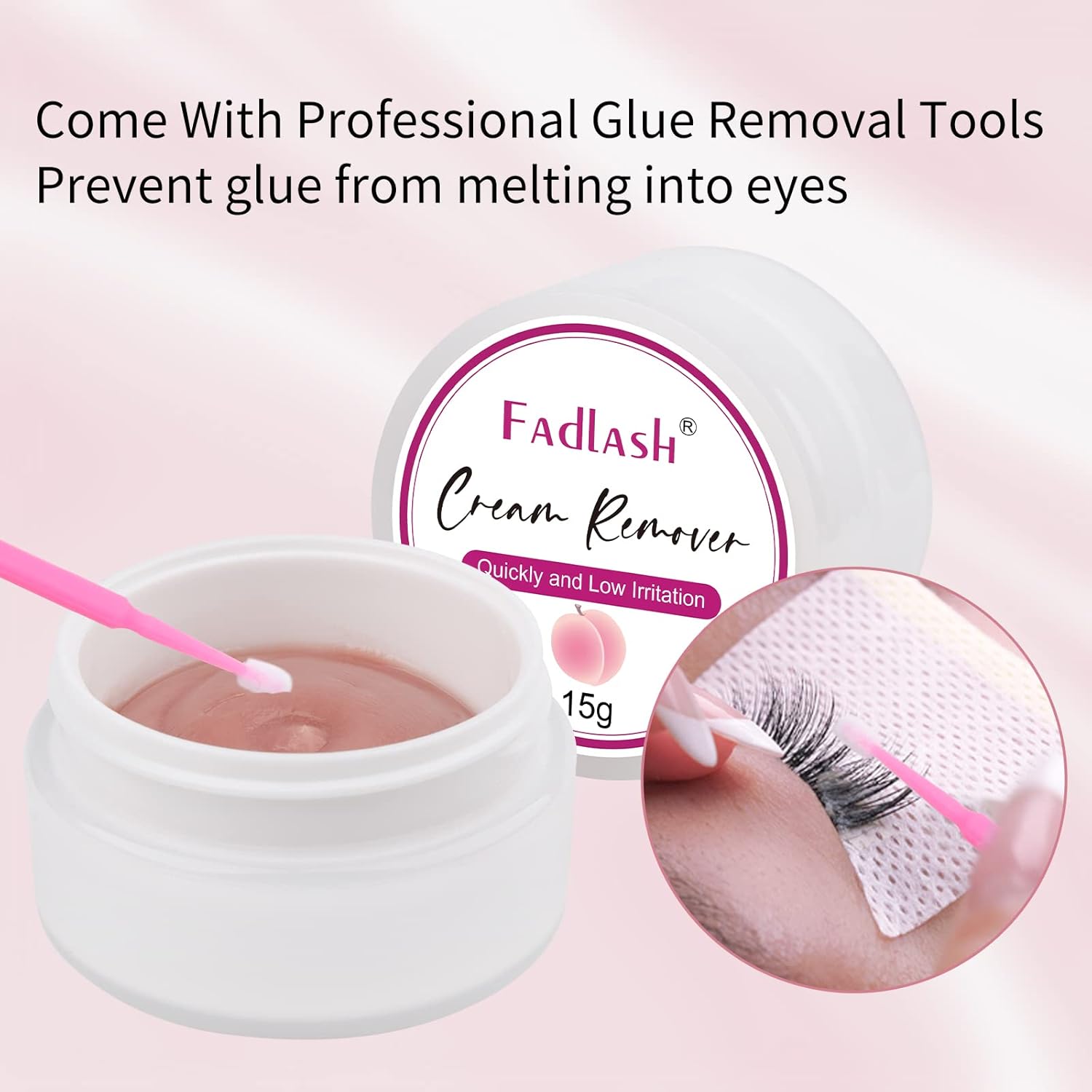 Eyelash Extension Remover 15g Cream Lash Extension Remover Quickly and Low Irritation Lash Remover for Lash Extensions Eyelash Glue Remover for Salon Lash Glue Remover by FADLASH (Peach)-FemmiqueWomen