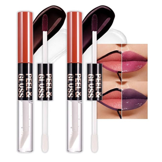 2Pcs Lip Stain Peel Off Lip Gloss oil Dual-Ended Combo, Lips Liner Stain Peel Off Masque, Long Lasting & Waterproof, Transfer-Proof Lip Tint Stain with Lip oil for All Skin Type 05#+08#-FemmiqueWomen