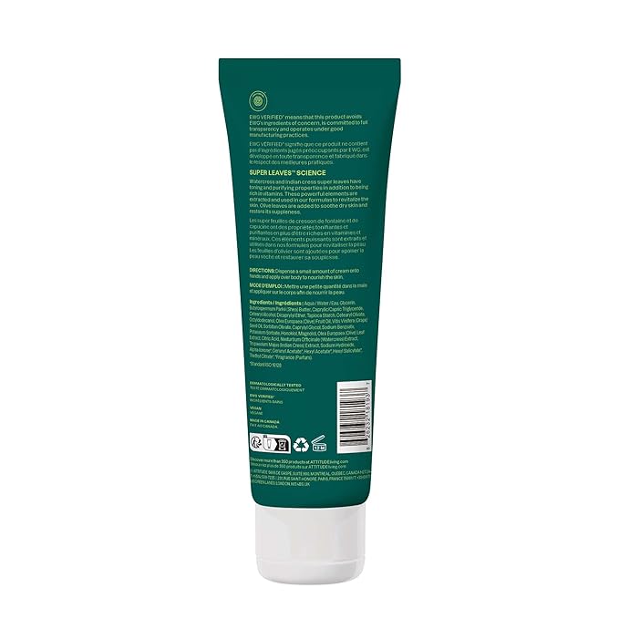 ATTITUDE Body Cream, EWG Verified Moisturizer, Vegan Moisturizing Products For Dry Skin, Dermatologically Tested, Olive Leaves, 8 Fl Oz-FemmiqueWomen