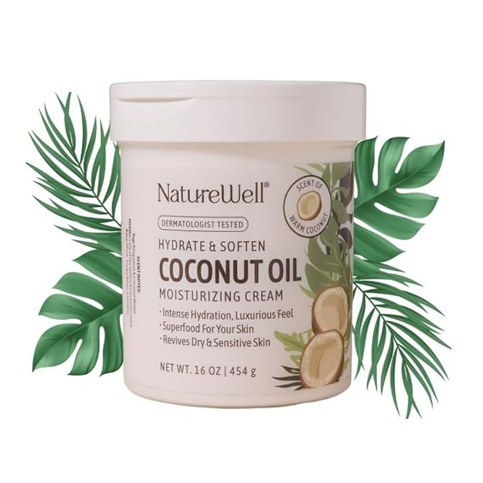 NATURE WELL Hydrate & Soften Coconut Oil Moisturizing Cream for Face, Body, & Hands, Non-Greasy, Intense Hydration & Luxurious Feel, Revives Dry & Sensitive Skin, Superfood for Your Skin, 16 Oz-FemmiqueWomen