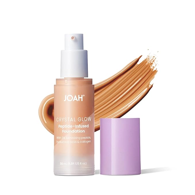 JOAH Crystal Glow Peptide-Infused Foundation, 2-in-1 Multitasking Korean Makeup with Blurring Face Primer, Luminizer, Hydration & Skin Defense for a Flawless Finish, 1.01 Oz, Light Medium Neutral-FemmiqueWomen
