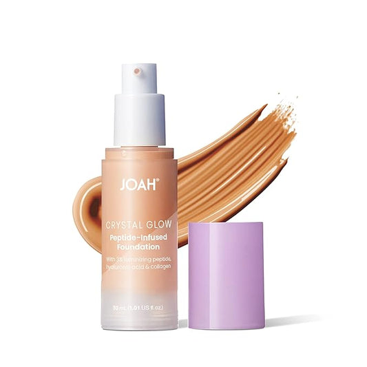 JOAH Crystal Glow Peptide-Infused Foundation, 2-in-1 Multitasking Korean Makeup with Blurring Face Primer, Luminizer, Hydration & Skin Defense for a Flawless Finish, 1.01 Oz, Light Medium Neutral-FemmiqueWomen
