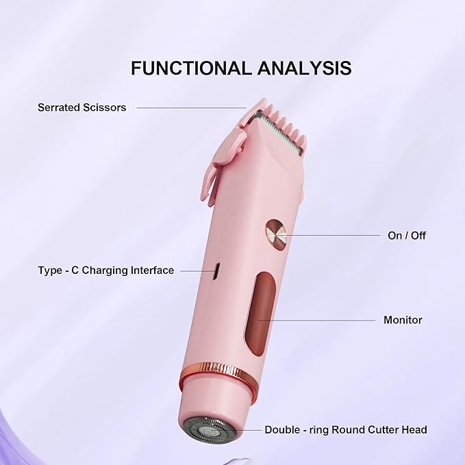 2025 Upgraded Bikini Trimmer for Women & 2 in 1 Dermave Bikini Shaver with LCD Display, Dual Head Cordless Electric Shaver, IPX7 Waterproof Wet/Dry Body Hair Trimmer for Face Body Intimate Areas,Pink-FemmiqueWomen