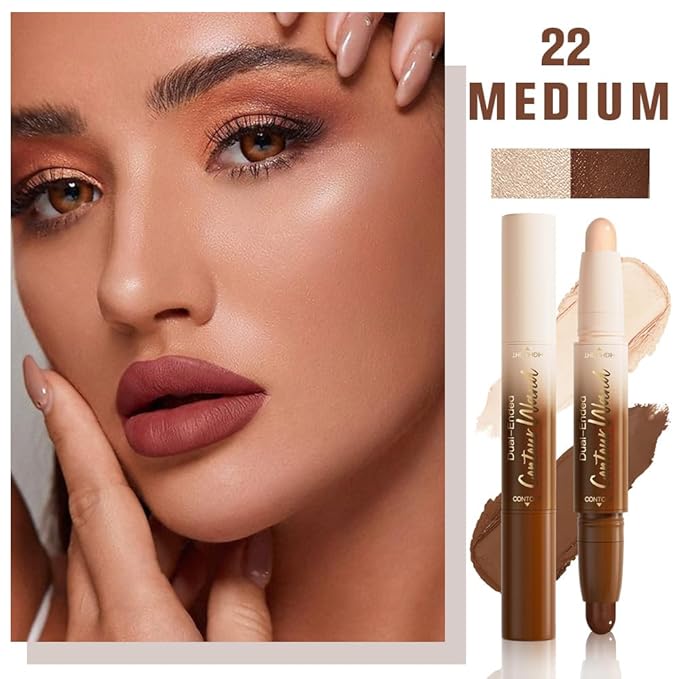 2Pcs 2in1 Cream Contour Highlighter Stick, Dual-Ended Highlighter Makeup Contour Stick, Contour Stick Dual Ended For Face Body Makeup,Long Lasting Waterproof for All Skin Tones (02+04)-FemmiqueWomen