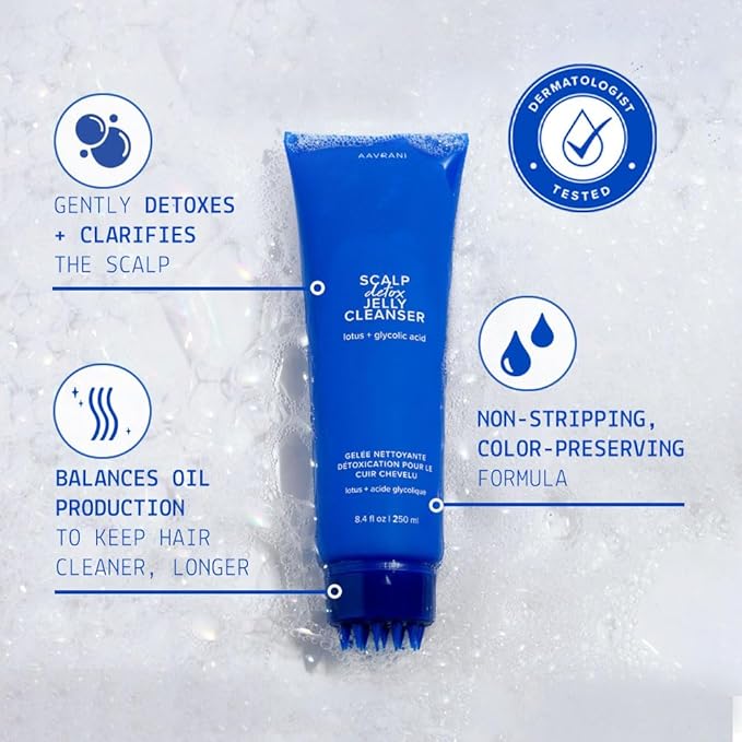 AAVRANI Scalp Detox Jelly Cleanser - Sulfate-Free Clarifying Shampoo - with Glycolic Acid & Vitamin E to Remove Build Up and Excess Oil - Color-Safe - Vegan - 8.4 Fl Oz-FemmiqueWomen