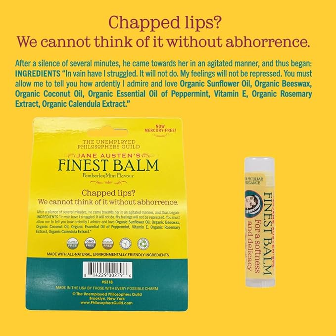 Jane Austen's Finest Balm, Lip Balm Tube, Peppermint Flavored - Cruelty-Free and Made in the USA from Natural and Imported Ingredients-FemmiqueWomen