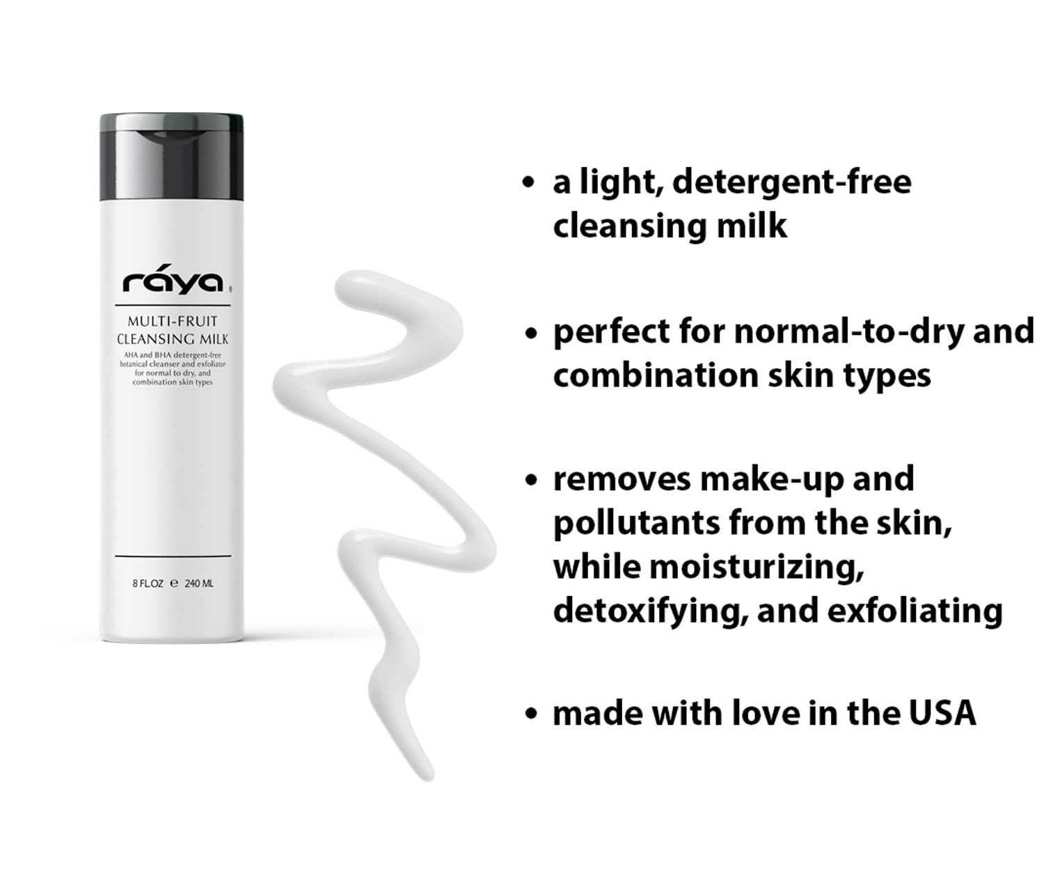 Raya Multi-Fruit Facial Cleansing Milk with AHA and BHA 8 oz (G-154) | Exfoliating Soap-Free Cleanser and Make-Up Remover for Dry and Combo Skin | Made with Multi-Fruit Alpha and Beta Hydroxy Acids-FemmiqueWomen