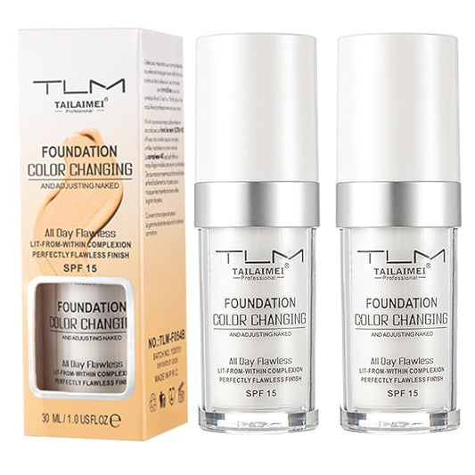 2PCS TLM Colour Changing Foundation - Flawless Coverage, Lightweight Formula, Adapts to Skin Tone, Hides Wrinkles & Lines, Hydrating & Long-Lasting, BB Cream Makeup Base Concealer Cover-FemmiqueWomen