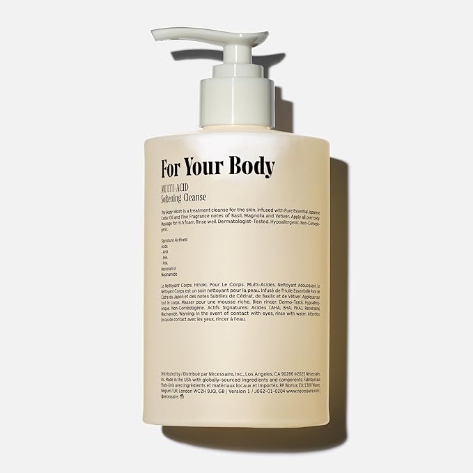 Nécessaire The Body Wash Hinoki. Natural Body Wash for Women & Men, Softening Shower Gel with Gentle Exfoliating Acids AHA/BHA/PHA. Gel Cleanse,16.9 fl oz-FemmiqueWomen