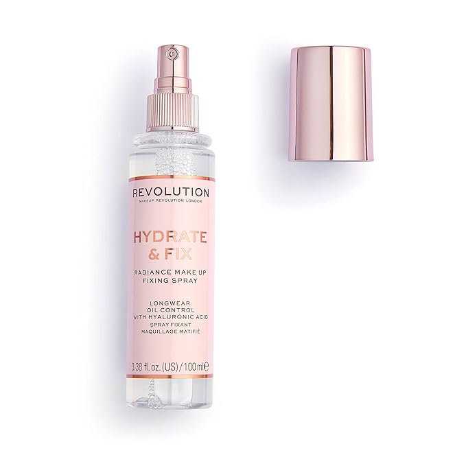 Makeup Revolution Hydrate & Fix Fixing Spray, Infused with Hyaluronic Acid, Matte Finish, Vegan & Cruelty-Free, 3.38 Fl Oz-FemmiqueWomen