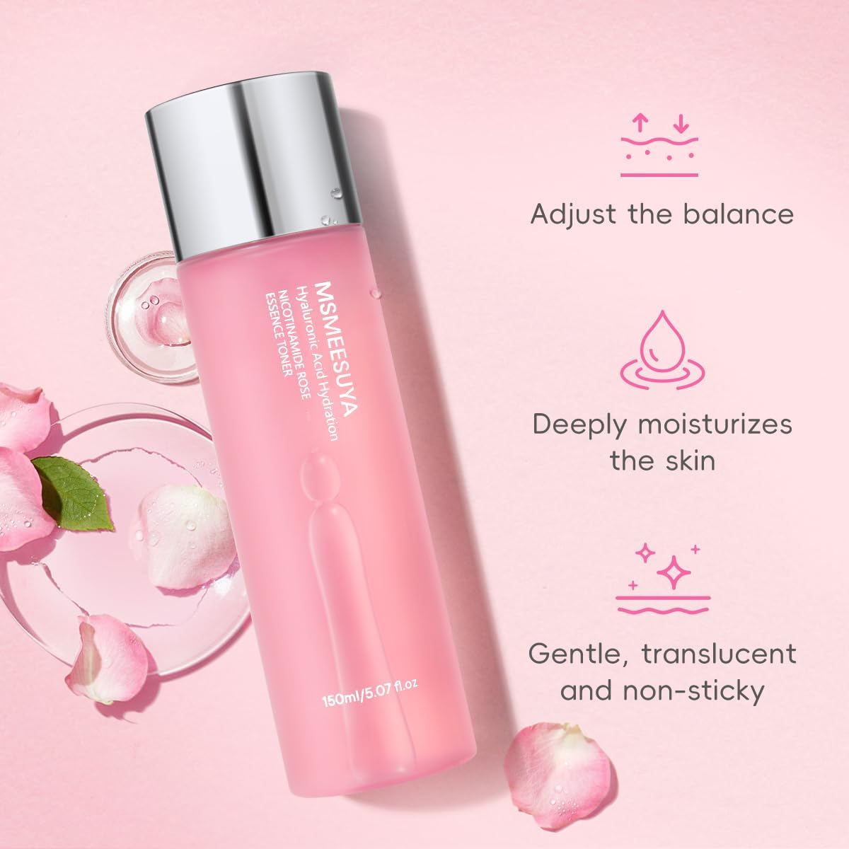Nicotinamide Rose Essence Toner, with Rose Extract, Moisturizing, A Fresh and Delicate Feel, Alcohol-Free, Suitable for All Skin Types, 150ml/5.07 fl oz per Bottle.-FemmiqueWomen