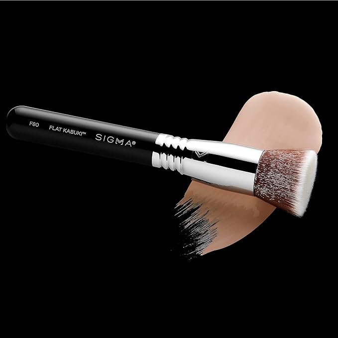 Sigma Beauty F80 Flat Kabuki Brush – Flat Top Kabuki Foundation Brush and Professional Grade Makeup Brush with Ultra-Soft Fibers for Blending Liquid & Cream Makeup Products (Black, 1pc)-FemmiqueWomen