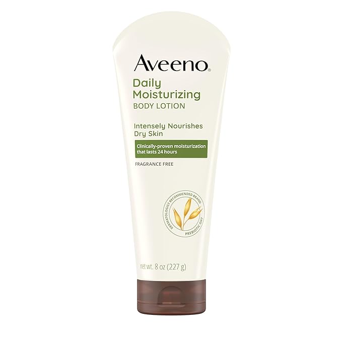 Aveeno Daily Moisturizing Body Lotion, Body Lotion for Dry Skin with Prebiotic Oat, Paraben Free, Fragrance Free, Non-Greasy, Non-Comedogenic Moisturizer, 8 FL OZ-FemmiqueWomen