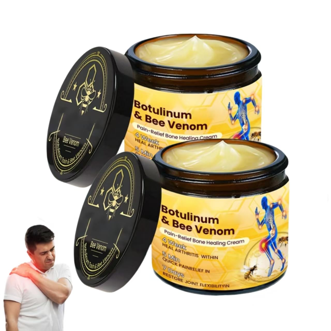 Botulinum Toxin & Bee Venom Pain-Relief Bone Healing Cream, 2025 New Bee Venom Cream for Arthritis, Bee Venom Joint Therapy Pain Relief Gel for Back, Knee, Hands, Neck, Feet, for All Skin Types(2PCS)-FemmiqueWomen