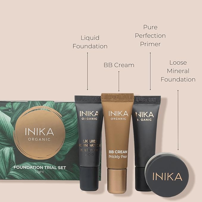 INIKA Organic Foundation Trial Set, Natural Mineral essentials kit, Vegan, Cruelty-Free, Paraben-Free, Rich in Antioxidants and Essential Fatty Acids, Comes in Sustainable Packaging - Medium-FemmiqueWomen