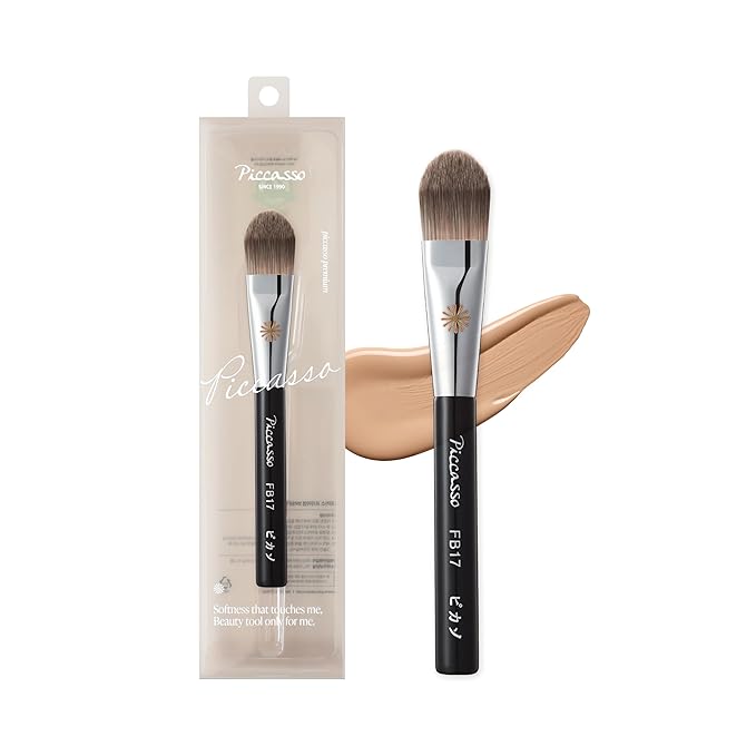 Piccasso FB17 Foundation Brush – Soft Makeup Brush for Liquid & Cream Foundation, Curved Bristles for Smooth and Flawless Face Makeup, Professional Tool for Base Layering, Korean Beauty Essential-FemmiqueWomen