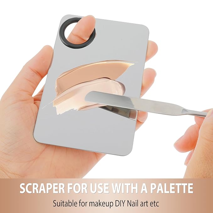 2 in-1 Set Make up Mixing Palette, Foundation Mixing Palette Stainless Steel Makeup Palette with Makeup Spatula for Professional Cosmetic Artist Make up Palette for Mixing Foundation Nail-Art-FemmiqueWomen
