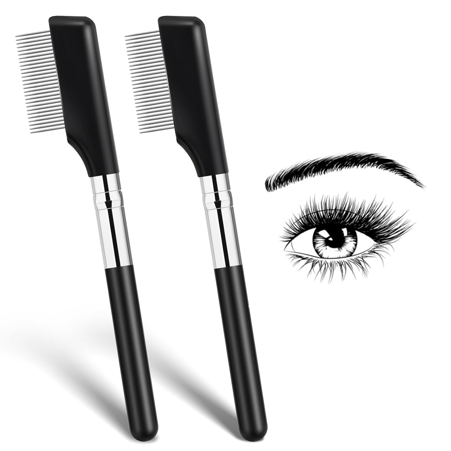 Small Eyelash Comb, 2 Pack Metal Eyelash Brush Eyelash Separator Tool Eyebrow Brush Grooming Eye Lash Separator Grooming Brushes Eyebrow Comb with Metal Teeth Eye Makeup Tool for Women (Short Handle)-FemmiqueWomen