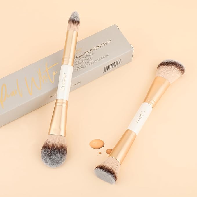 DUcare Makeup Brushes Duo End Foundation Contour Powder and Buffer Brush Bronzer Double Makeup Brush Set 2Pcs white-FemmiqueWomen