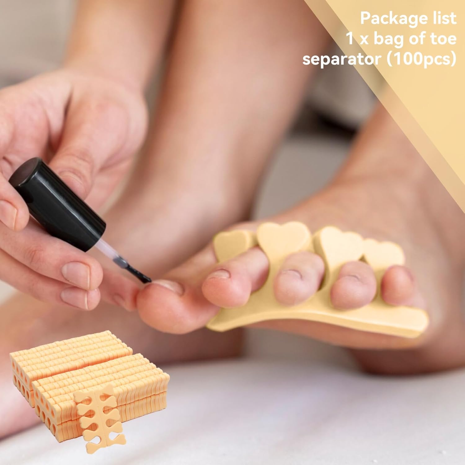 100PCS Sponge Toe Separator, Soft Toe Spreader Nail Art Finger Separator Divider Spacer Manicure Pedicure Tool for Nail Polish (Orange)-FemmiqueWomen