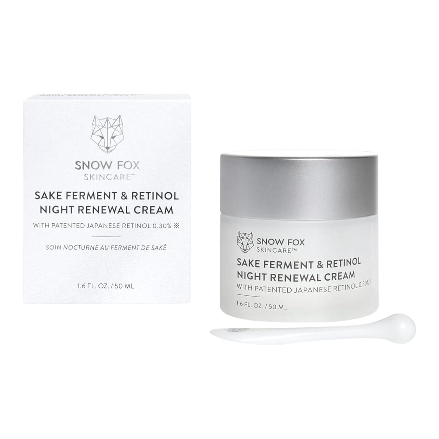 Snow Fox Skincare Sake Ferment & 0.30% Retinol Night Renewal Cream - Patented Japanese Technology for Youthful, Vibrant Skin | Smooth Fine Lines, Ease Redness, Boost Microbiome & Skin Barrier-FemmiqueWomen