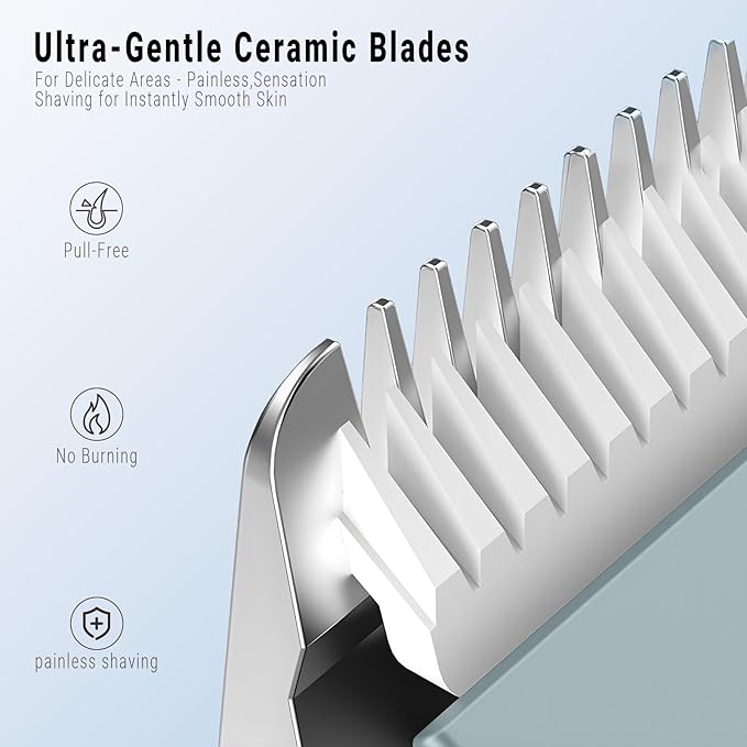 2-in-1 Bikini Trimmer and Shaver Kit for Women, Electric Body Hair Trimmer Facial Hair Removal Cordless Bikini Shaver Razor for Face Lip Chin Pubic Underarm Legs, Blue-FemmiqueWomen