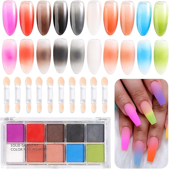 10 Colors Solid Neon Phosphor Nail Powder Set Fluorescent Gradient Iridescent Pigment Powder Glitter Dust Kit for Gel Polish Nail Art Decorations-FemmiqueWomen