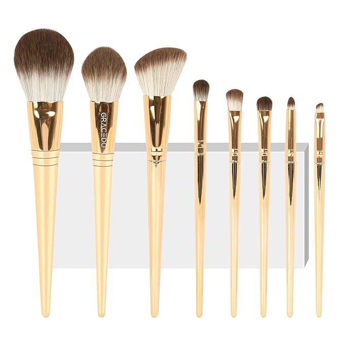 8pcs Gold Makeup Brush Set for All Skill Levels Easy Clean Soft Lint Free Brushes Travel Friendly Kit Foundation Powder Eyeshadow Blush Contour-FemmiqueWomen