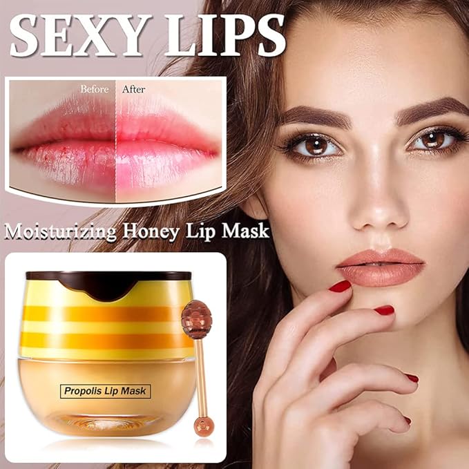 2PCS Bee Balm Lip Balm Honey Pot & Strawberry Sleeping Lip Mask, Propolis Moisturizing Honey Lip Mask Lip Balm, Hydrating & Prevention Dry and Cracked Lip Scrubs Exfoliator, Winter Lip Care Products-FemmiqueWomen