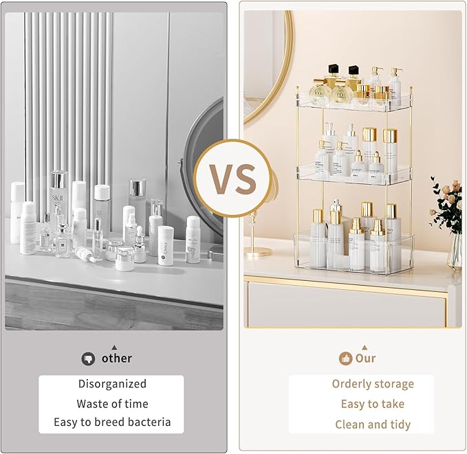 3 Tier Bathroom Countertop Organizer, Makeup Skin Care Organizer, Perfume Tray Vanity Countertop Organizer for Bathroom Countertops-FemmiqueWomen
