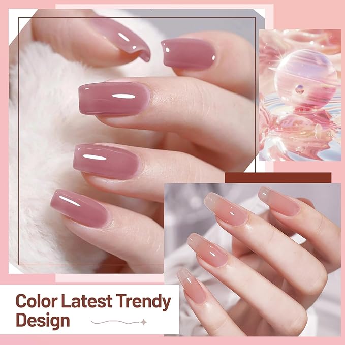 Jelly Nail Polish Set 6 Colors Nude Pink Pale Purple Jelly Quick Dry Nail Polish Set for Nail Art Manicure DIY Salon-FemmiqueWomen