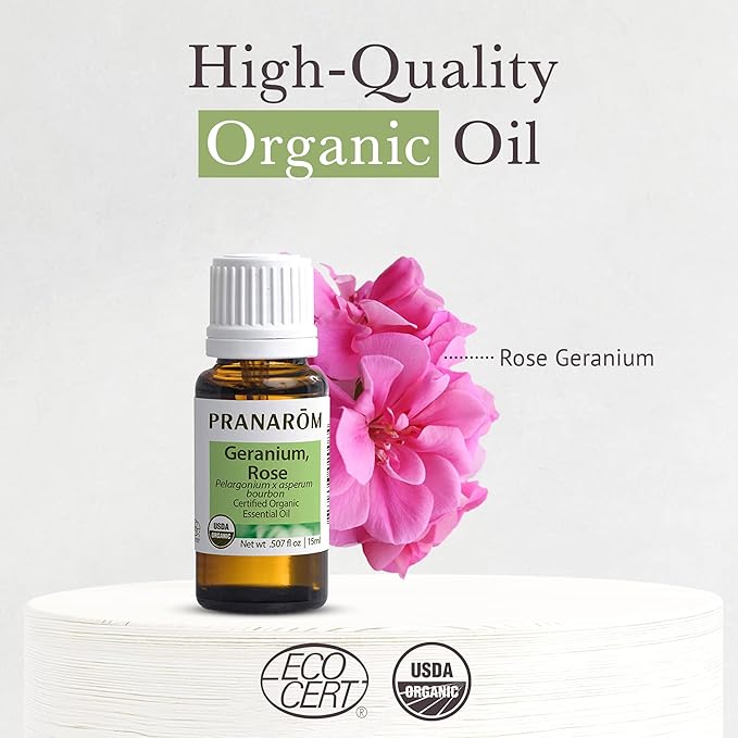 Pranarom USDA Certified Organic Rose Geranium Essential Oil (15ml), 100% Pure Undiluted Therapeutic Grade from Madagascar for Aromatherapy, Diffuser, Skincare, Relaxation, Pure Rose Scent-FemmiqueWomen