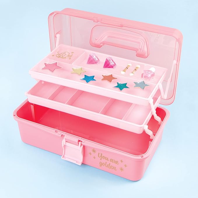 3C4G Pink and Gold Hard Case Makeup Storage Set - Kids Makeup Kit for Girls and Teens - Includes Storage Case, 5 Eyeshadows, 1 Blush, 2 Lip Glosses & 1 Nail Polish - Ages 8+ by Make It Real-FemmiqueWomen