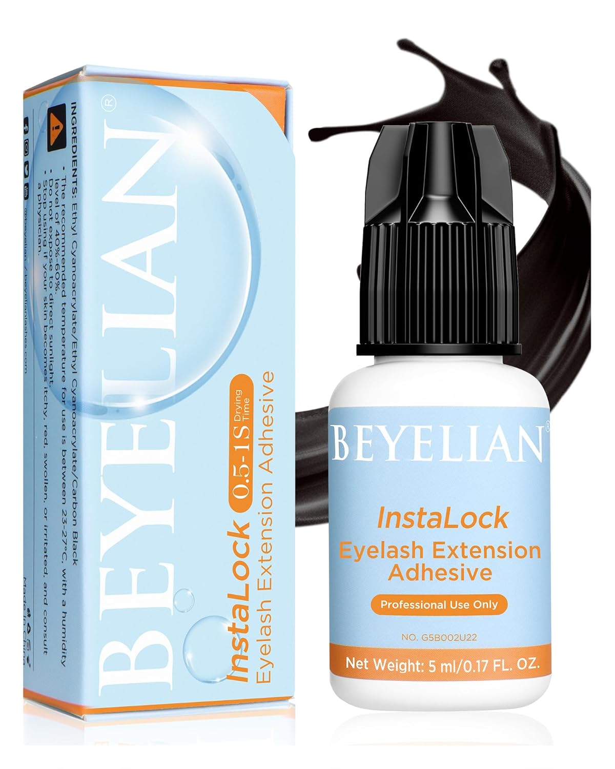 BEYELIAN Sensitive Eyelash Extension Glue 0.5-1 Sec Dry Lash Glue Waterproof Black Adhesive Professional Hypoallergenic Formaldehyde-Free 5ML (B01)-FemmiqueWomen