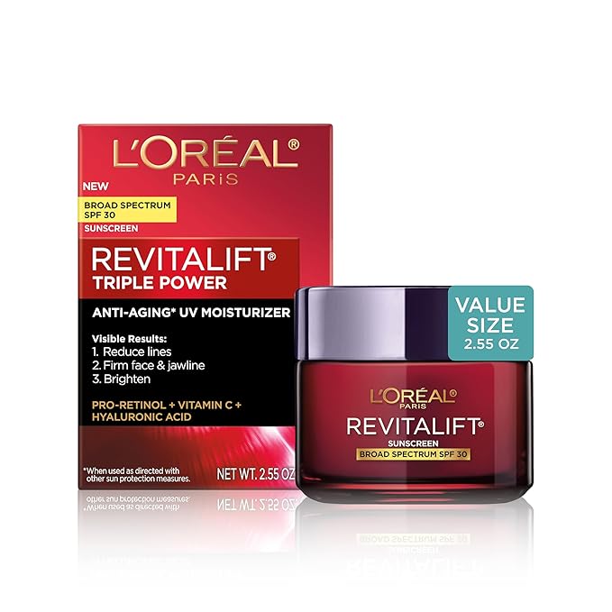 L'Oreal Paris Revitalift Triple Power Face and Neck Moisturizer, Anti Aging Face Cream with Broad Spectrum SPF 30, Pro-Retinol, Hyaluronic Acid and Vitamin C, 1 Kit-FemmiqueWomen