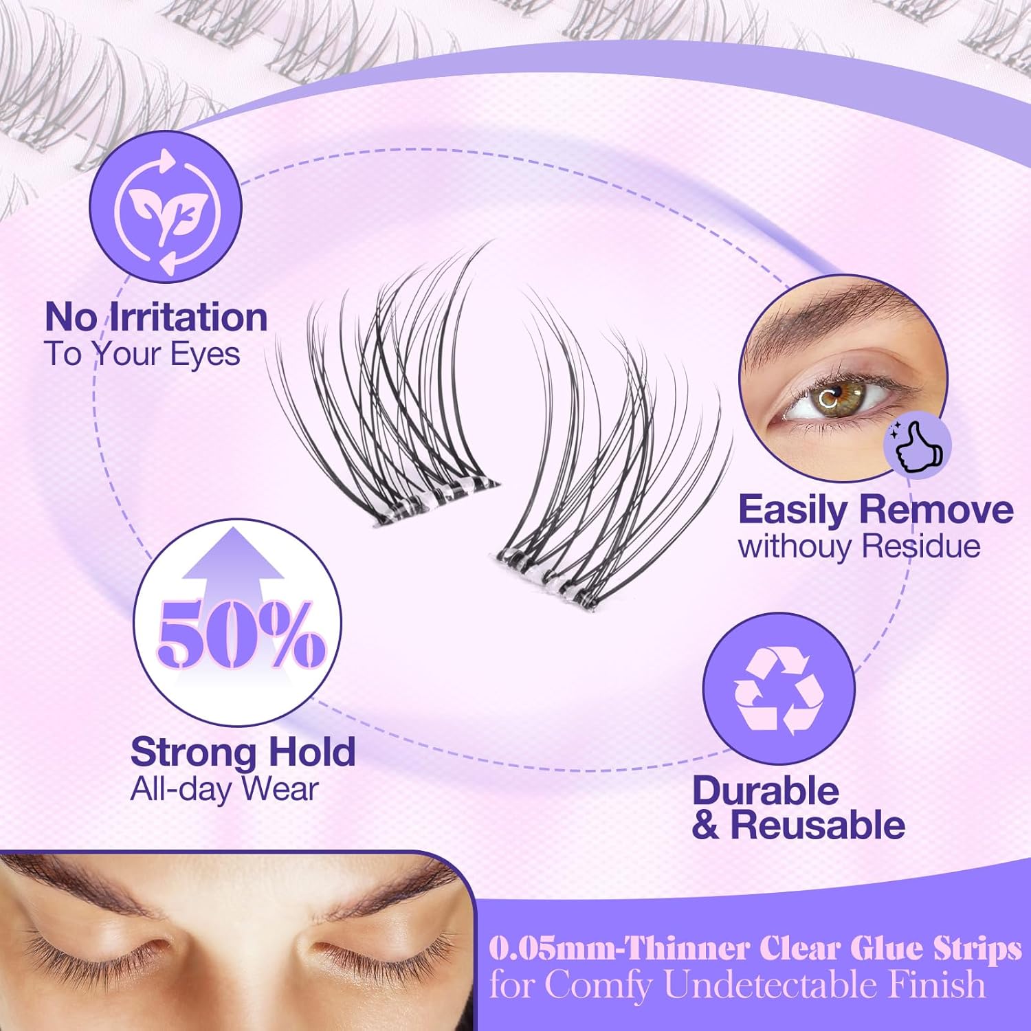 Yawamica Natural Self Adhesive Lash Clusters 10-16mm Reusable Press On Lashes No Glue Needed Eyelash Clusters Invisible Clear Band Pre Glued Cluster Lashes for Effortless Salon Eyelash Extension Look-FemmiqueWomen