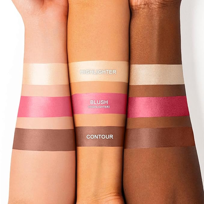 3 Colors Cream Contour Stick, Shades with Highlighter Stick,Blush Stick and Bronzer Contour Stick for Sculpt the Cheeks,Long Lasting,Waterproof,Matte & Dewy Finish for Women (LIGHT(1+3+4))-FemmiqueWomen