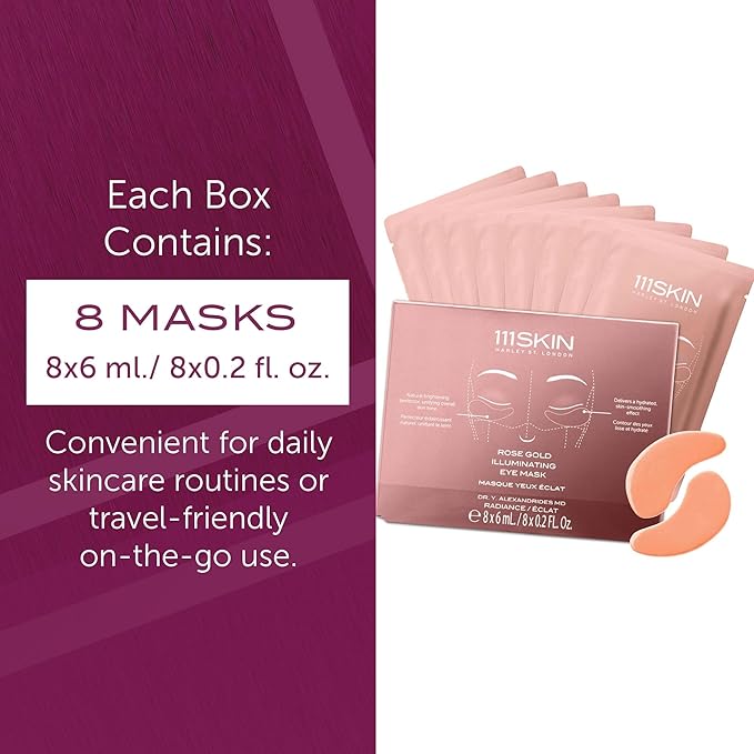111SKIN Rose Gold Illuminating Eye Mask, Brightening & Hydrating Under Eye Patches for Dull, Dry Skin with Rose Extract, Colloidal Gold & Vitamin C, Improves the Appearance of Dark Circles, 8 Pairs-FemmiqueWomen