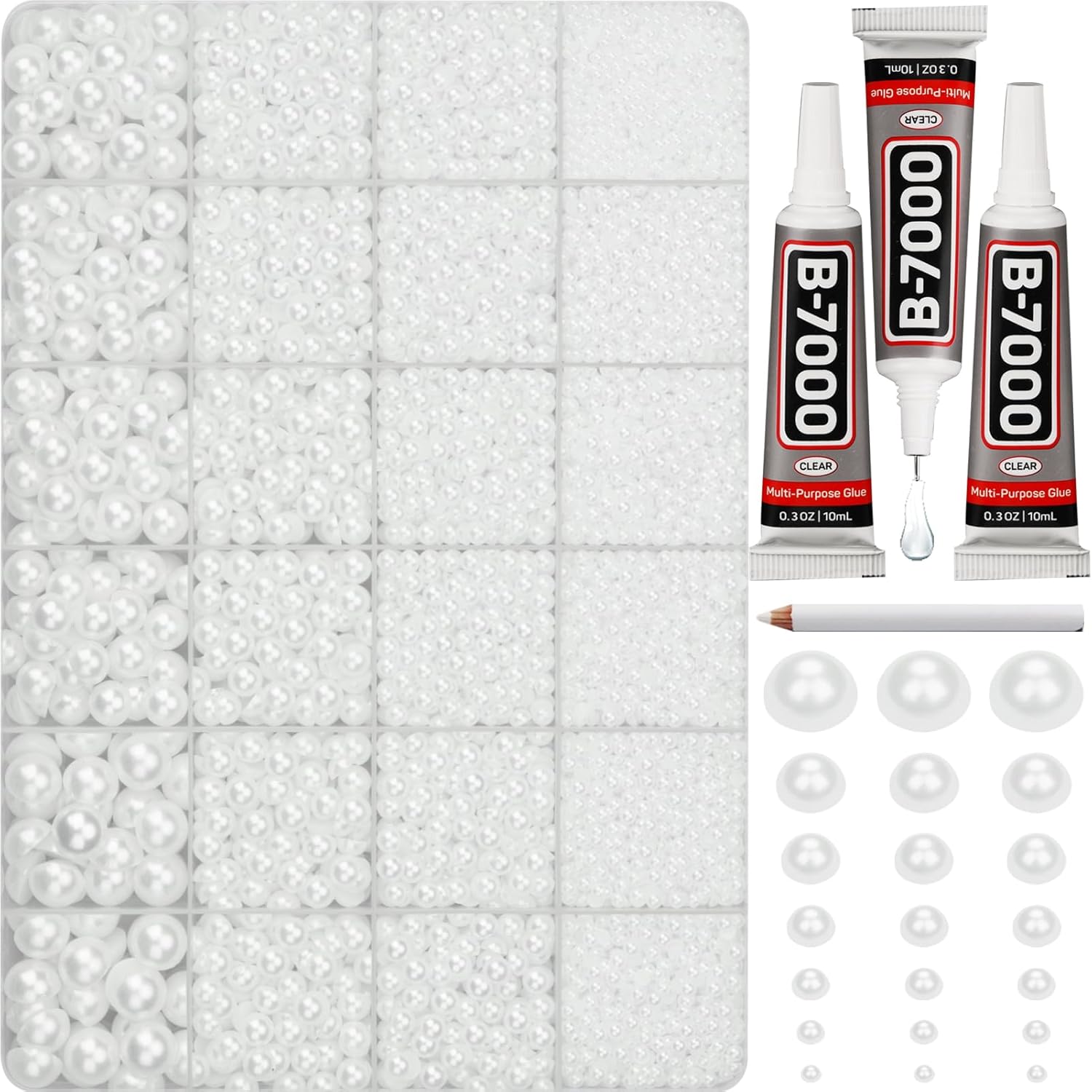 16000Pcs Flatback Pearls for Crafting, White Flat Back Assorted Sizes 2/3/4/5/6/8/10mm Half Pearl Beads Bedazzling for Crafts Clothing Tumbler Shoes Wedding Gown Nails with B7000 Jewelry Making Glue-FemmiqueWomen