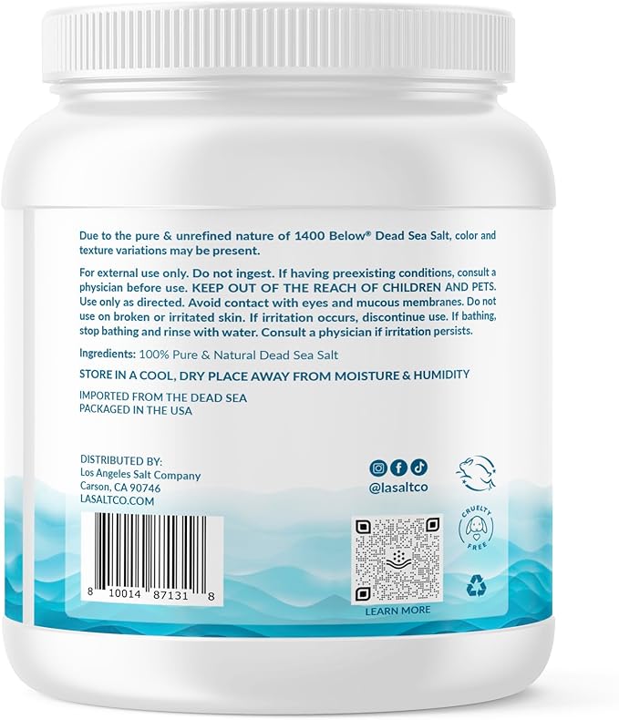 1400 Below 5 Lbs Jar Dead Sea Salt, Fine Grain - Foot and Spa Bath Soak, Exfoliating Body Scrub, 100% Pure and Mineral-Rich, Highest Mineral Content – Natural Muscle Tension Relief-FemmiqueWomen