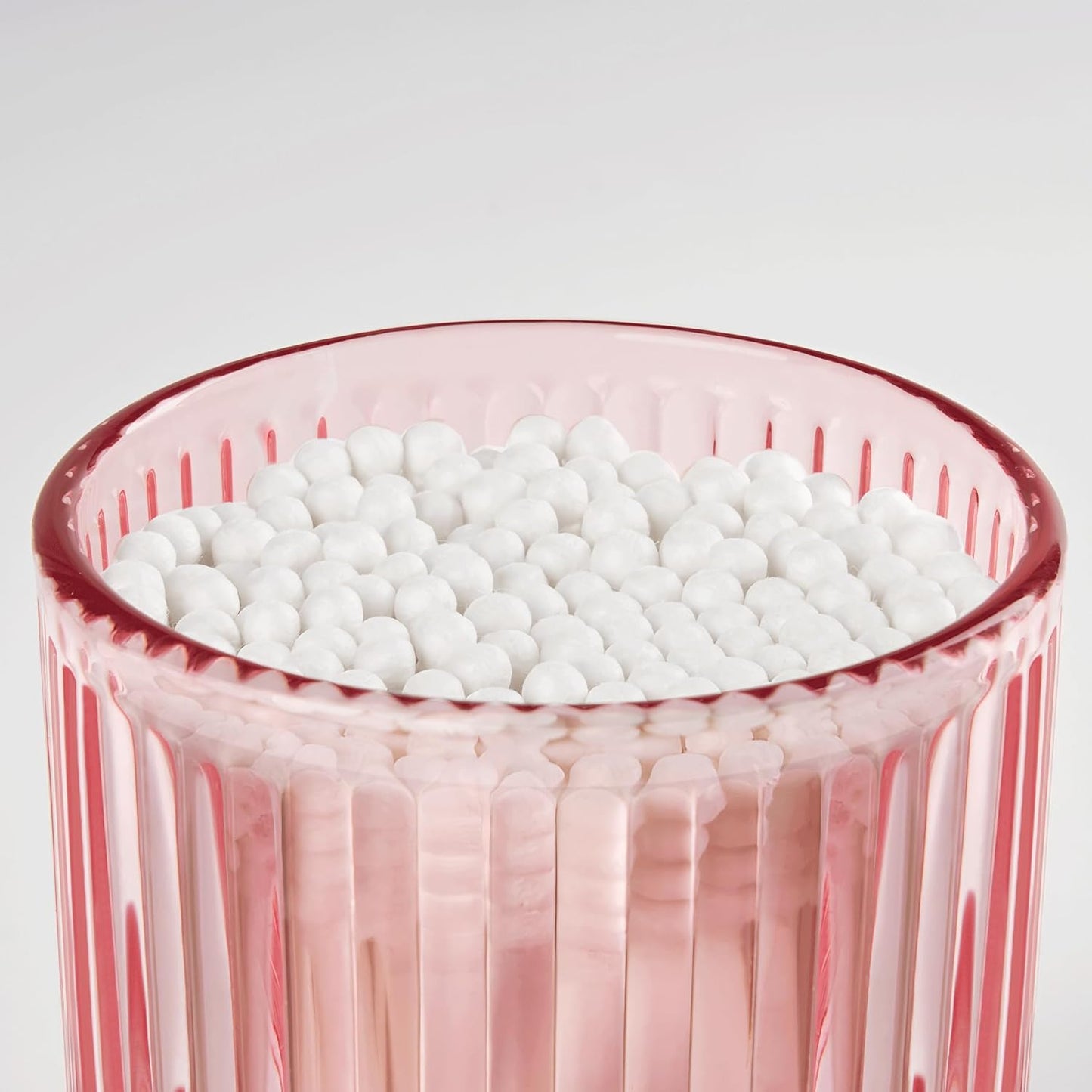 2 Pack Qtip Holders for Bathroom, Clear Glass Apothecary Jars with Lids,Vintage Bathroom Canisters for Cotton Balls,Swabs,Floss Picks,Hair Ties,Vanity Organizer and Storage Decor (Pink)-FemmiqueWomen