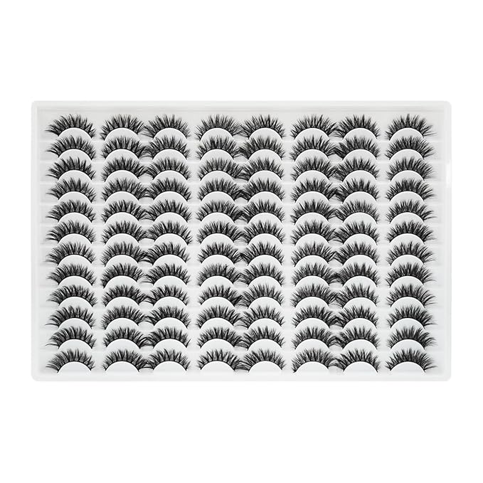False Eyelashes 48 Pairs Faux Mink Lashes 14mm Wispy Lashes 3D Fluffy Cat Eye Lashes Pack Bulk Wholesale Strip Lashes(style 48-045)-FemmiqueWomen