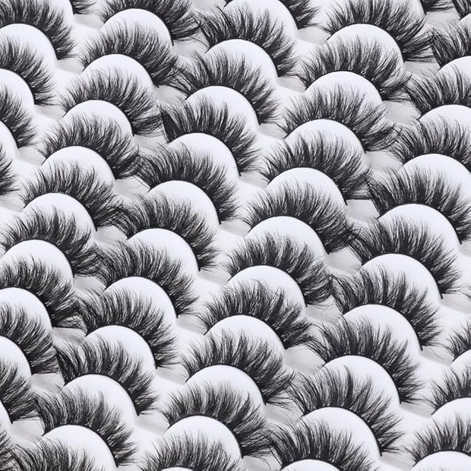 False Eyelashes 48 Pairs Faux Mink Lashes 14mm Wispy Lashes 3D Fluffy Cat Eye Lashes Pack Bulk Wholesale Strip Lashes(style 48-036)-FemmiqueWomen