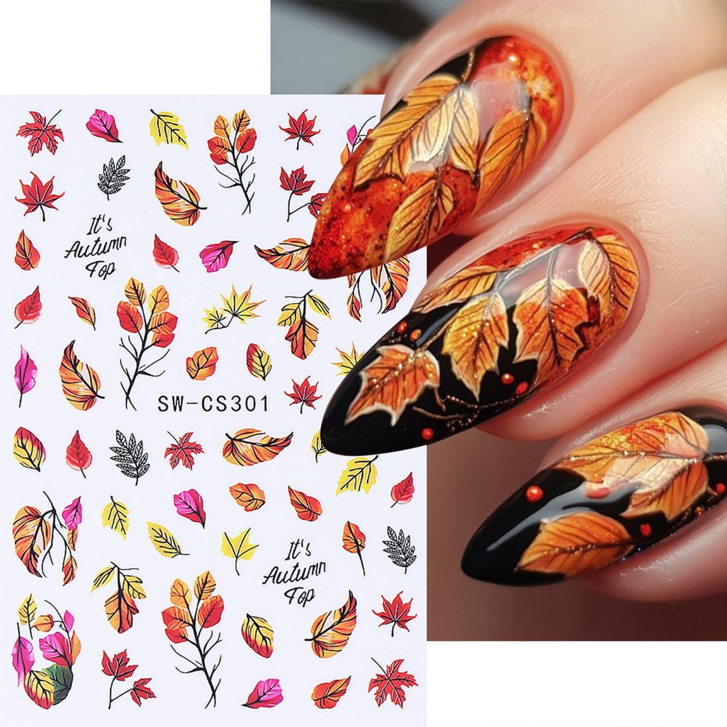 10 Sheets Fall Nail Art Stickers Decals Thanksgiving Nails Decals Autumn Maple Leaf Nails Stickers Self-Adhesive Maple Leaves Nail Art Decals for Women-FemmiqueWomen