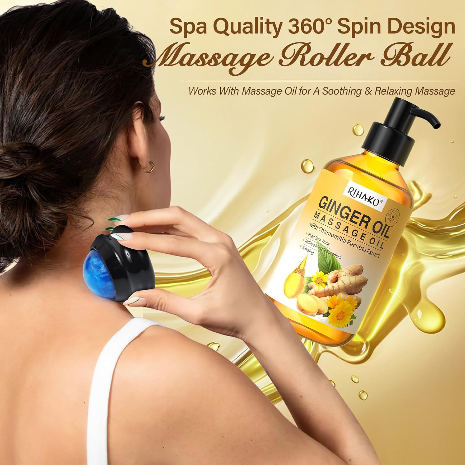 3 Pack Massage Oil for Massage Therapy,Ginger for Lymphatic Drainage, Lavender for Relaxation, Eucalyptus Mint for Muscle Relief | Massage Therapy & Date Night Spa Gift with Massage Ball for Him & Her-FemmiqueWomen