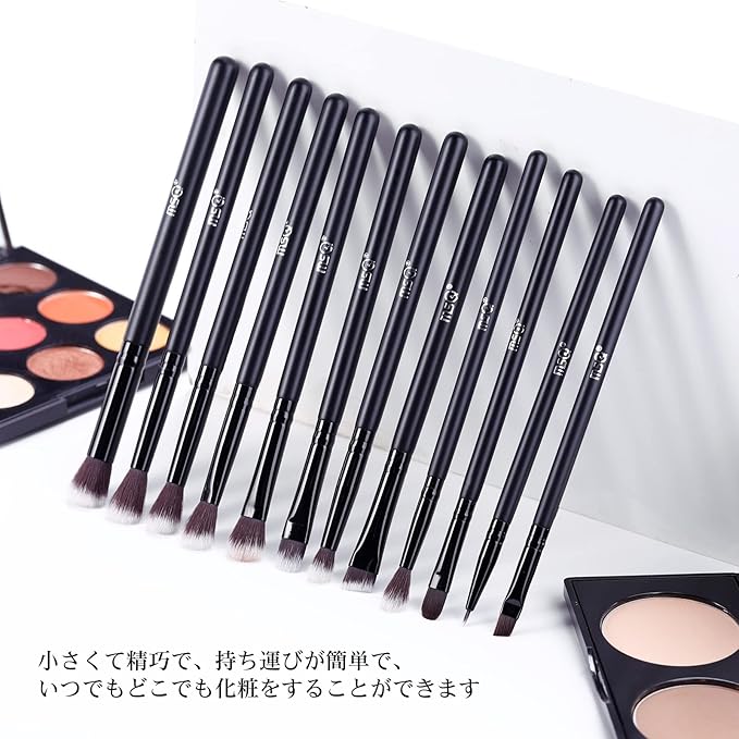 MSQ Eye Makeup Brushes 12pcs Eyeshadow Makeup Brushes Set with Soft Synthetic Hairs & Real Wood Handle for Eyeshadow, Eyebrow, Eyeliner, Blending(Black without bag)-FemmiqueWomen