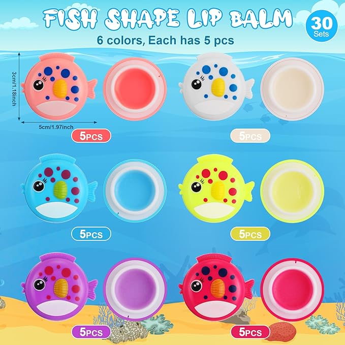 30 Pcs Fish Shape Lip Balm Under the Sea Party Favors Kids Fruit Flavored Lip Balm Ocean Party Favors Classroom Gift Exchange for Children Girls Women Men Students-FemmiqueWomen