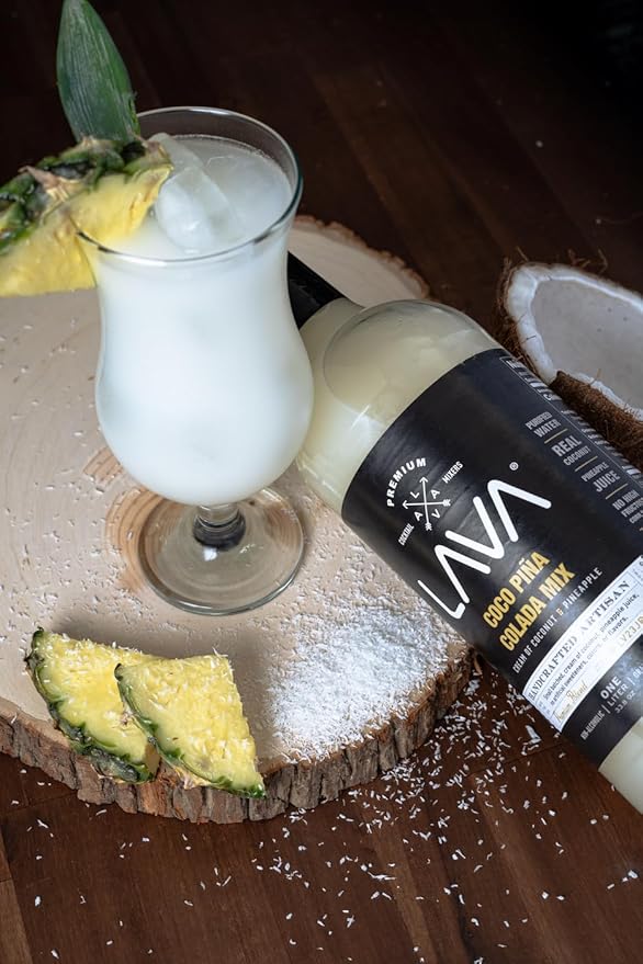 (3 Pack) LAVA Premium Coco Pina Colada Made with Cream of Coconut and Real Pineapple, No Artificial Sweeteners or Flavors, 1-Liter (33.8oz) Glass Bottle.-FemmiqueWomen